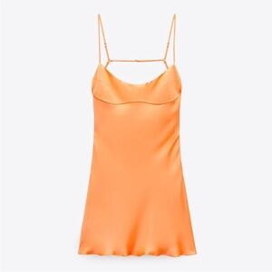 Zara neon orange/peach Satin Effect Dress